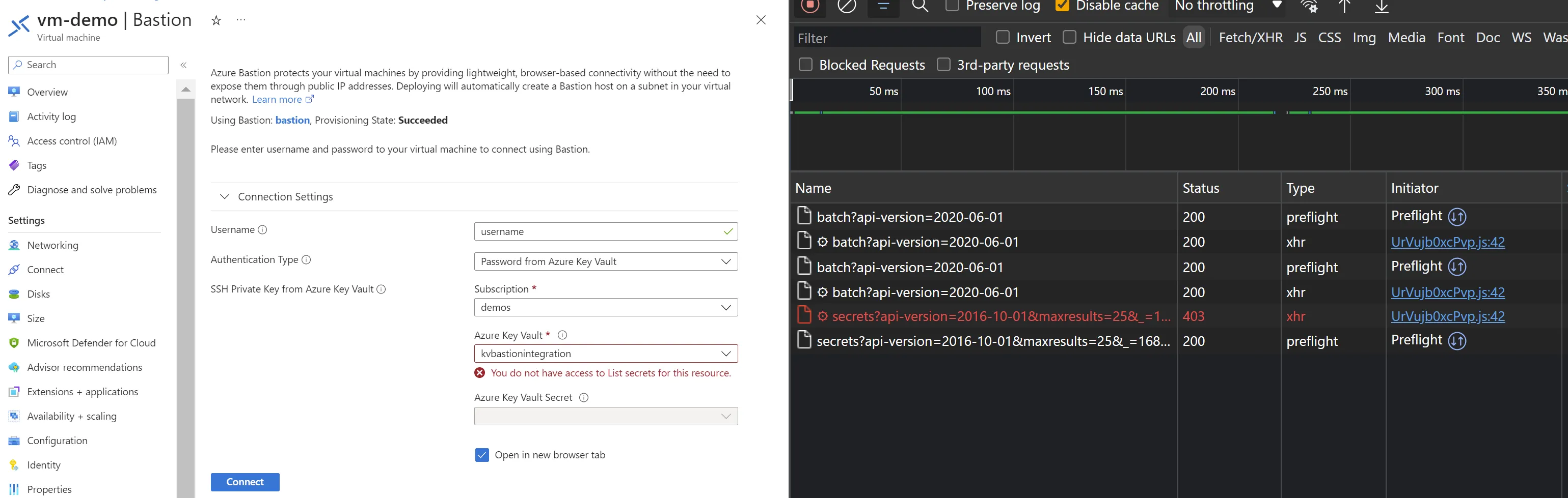 Access denied to kvbastionintegration - network tram