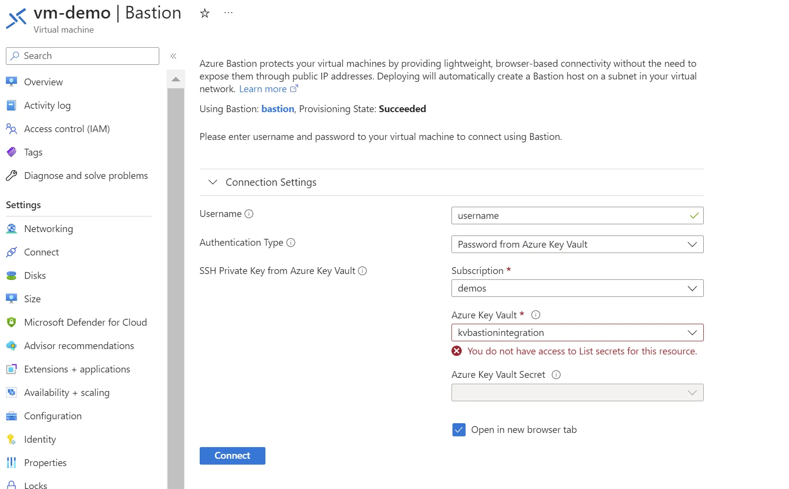 Access denied on kvbastionintegration secrets